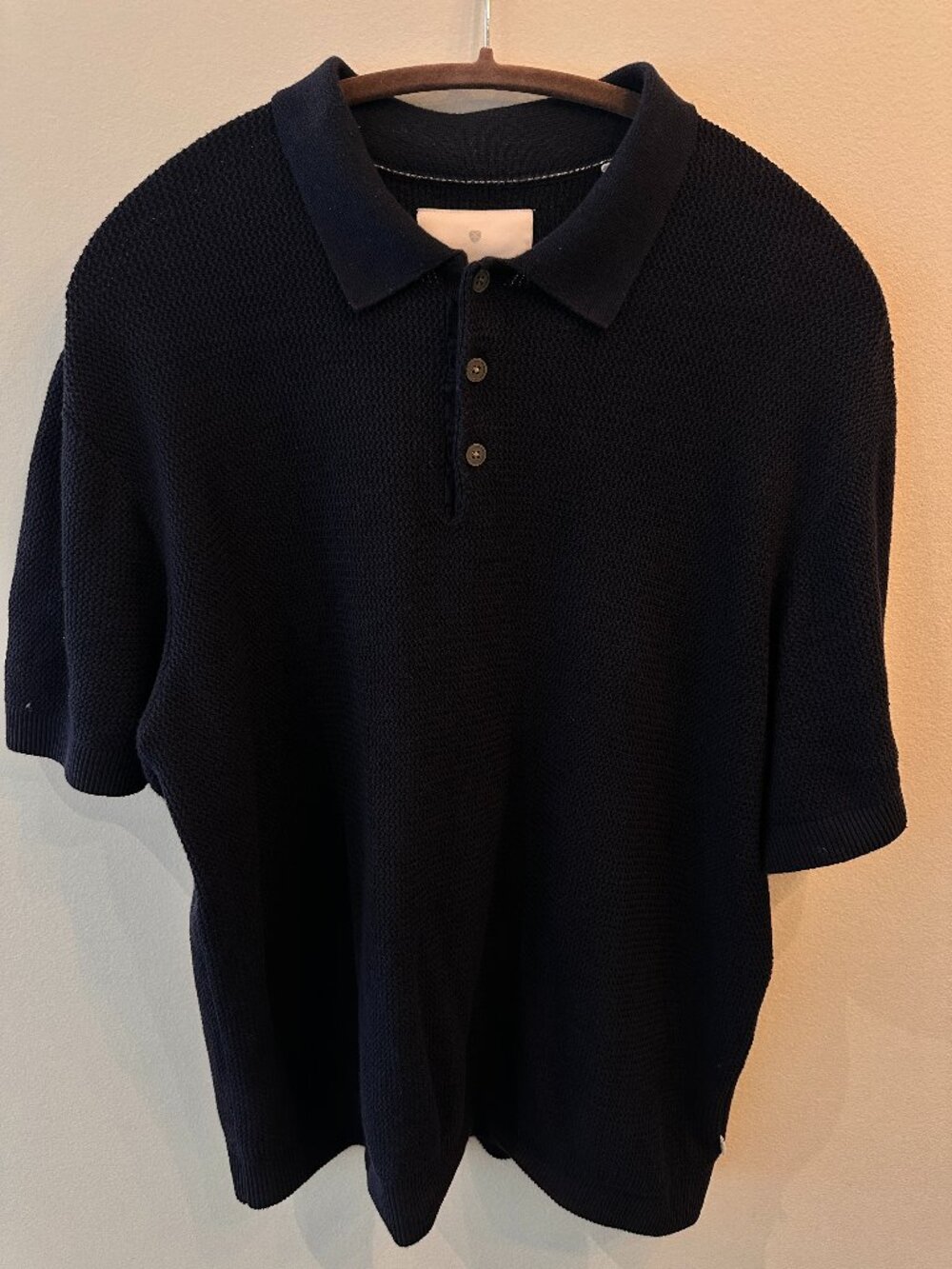 Jack & Jones Premium Mens Navy Blue Heavy Waffle Textured Knit Polo Shirt